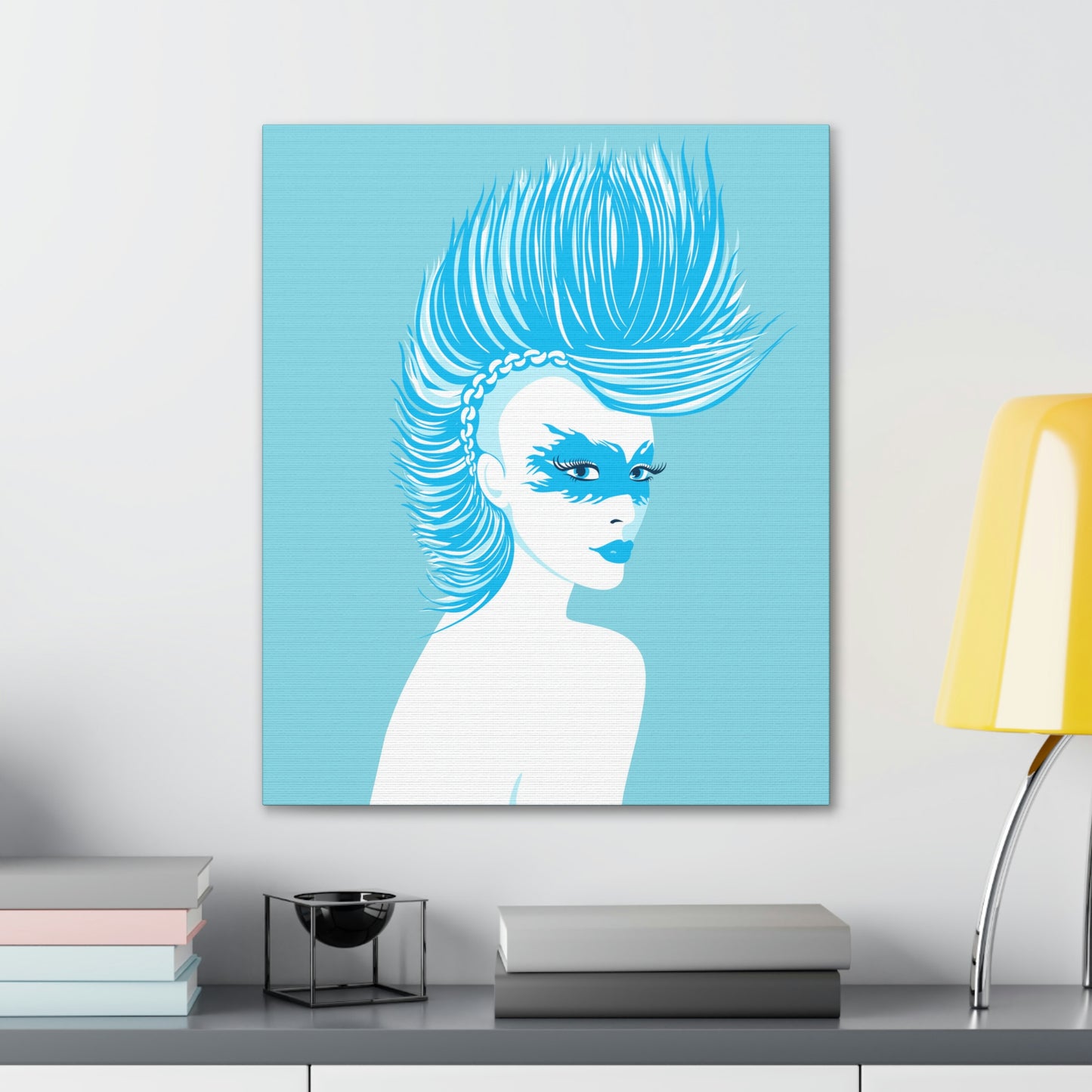 Blue Punk Woman Art Unique Edgy Graphic Aesthetic Classic Art Canvas Gallery Wraps