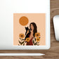 Woman with Black Cat Mininal Sunflowers Aesthetic Art Die-Cut Sticker