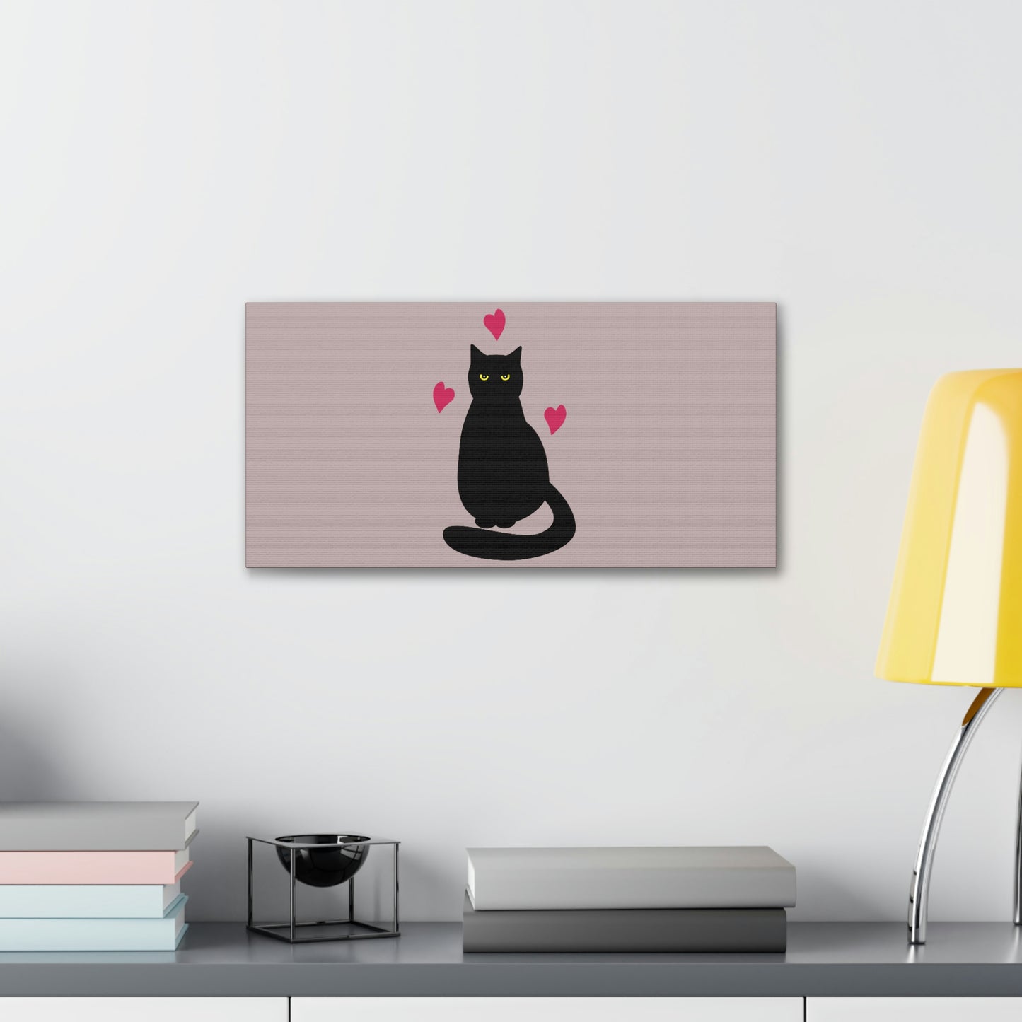 Black Cat with Heart Love Aesthetic Classic Art Canvas Gallery Wraps