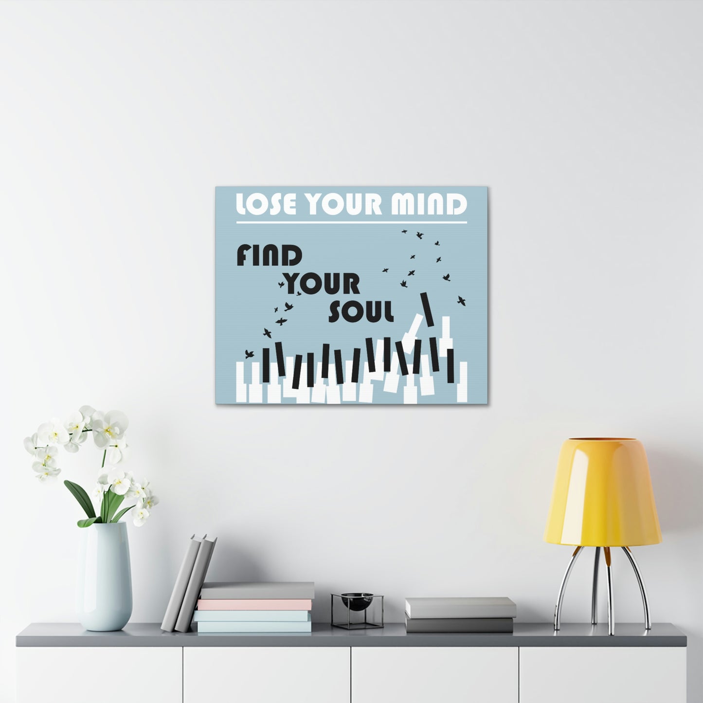 Lose Your Mind Find your Soul Flying birds Piano Keys Music Aesthetic Classic Art Canvas Gallery Wraps