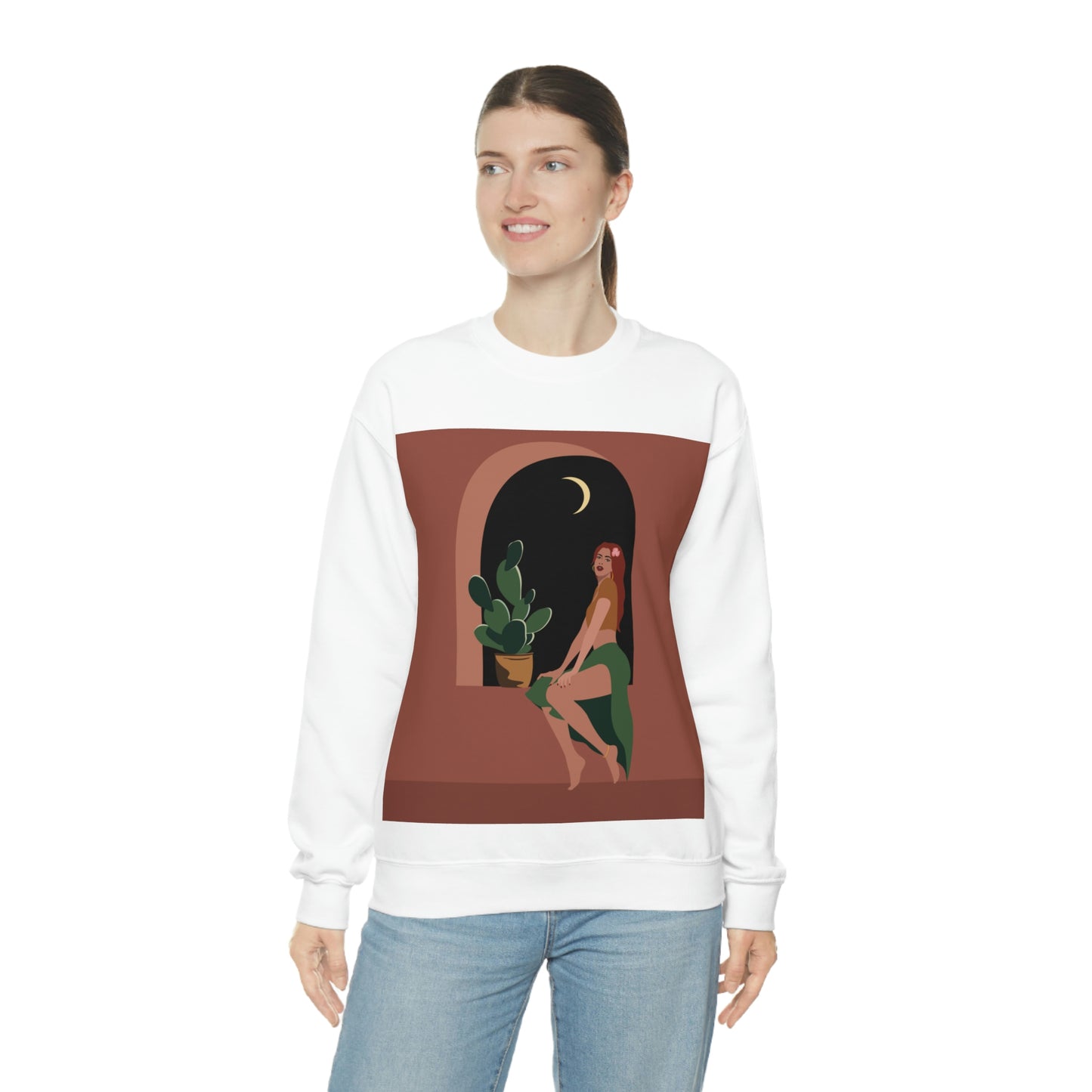 Island Girl Siesta Freen Plant Boho Style Art Unisex Heavy Blend™ Crewneck Sweatshirt