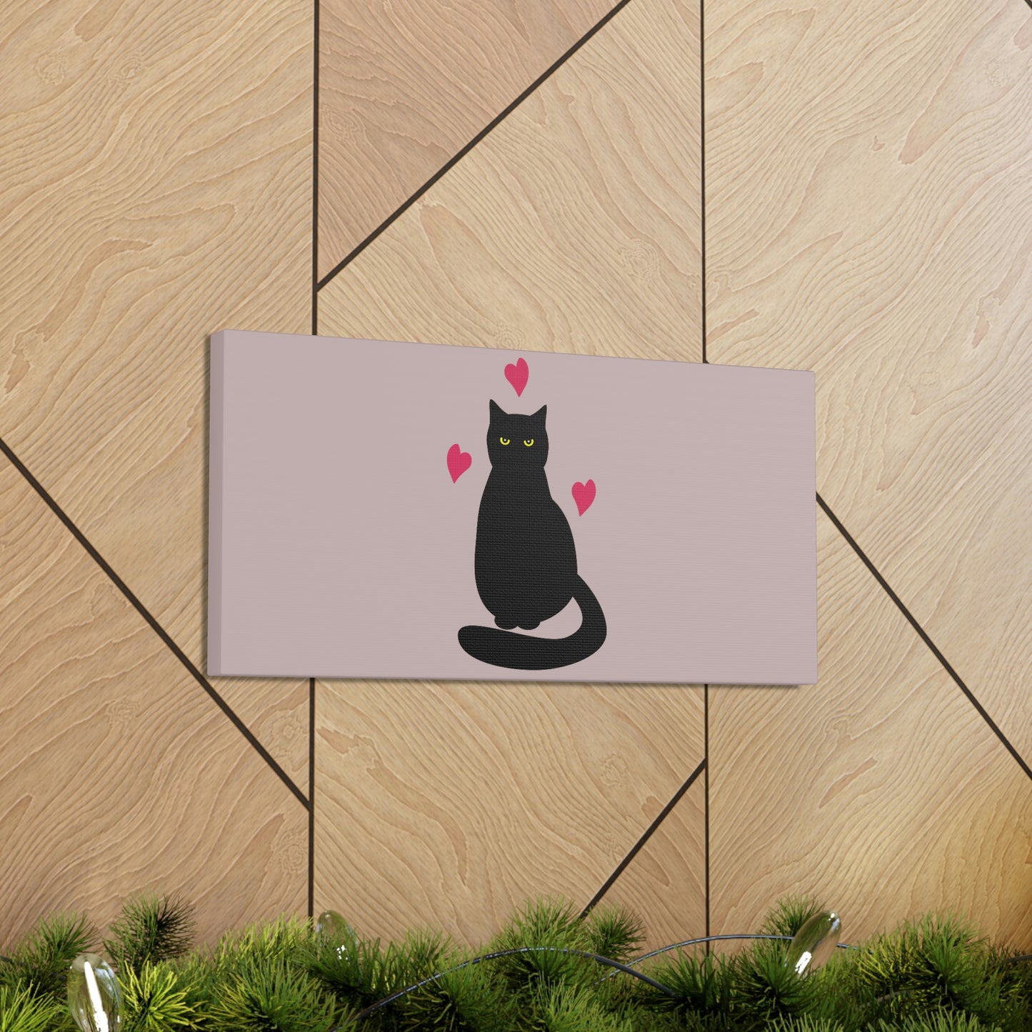 Black Cat with Heart Love Aesthetic Classic Art Canvas Gallery Wraps