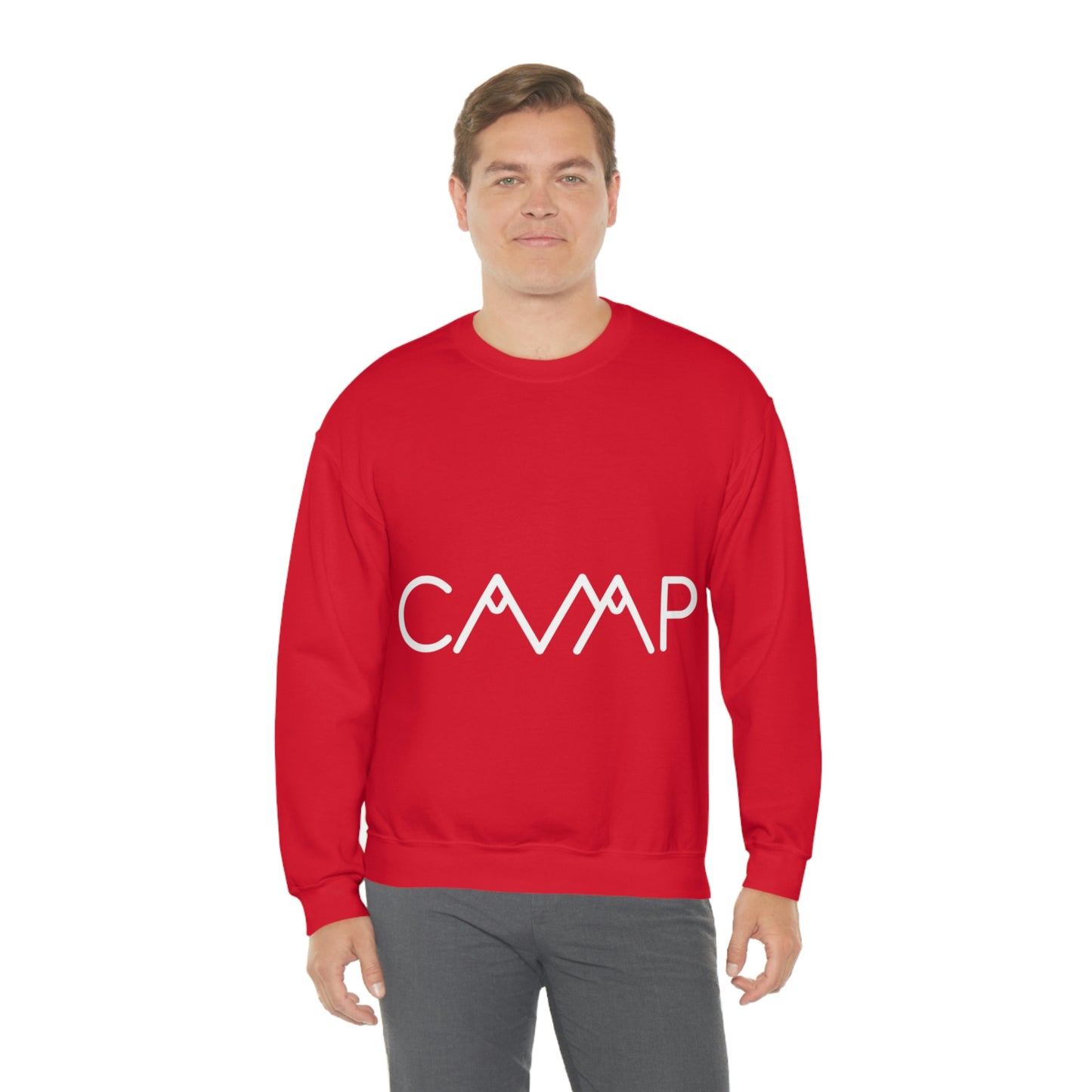 Camping Typography Minimal Art White Text Unisex Heavy Blend™ Crewneck Sweatshirt