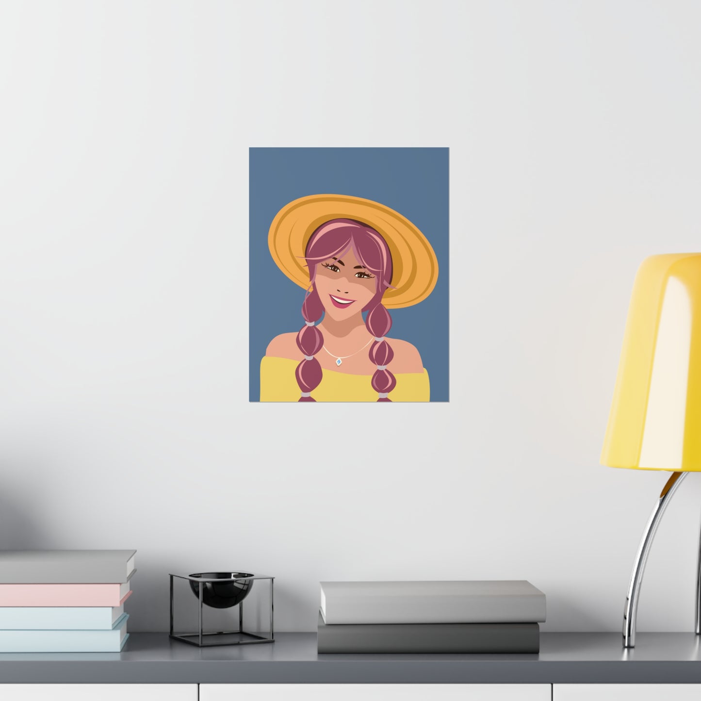 Happy Woman with Rose Hair Aesthetic Art Classic Premium Matte Vertical Posters