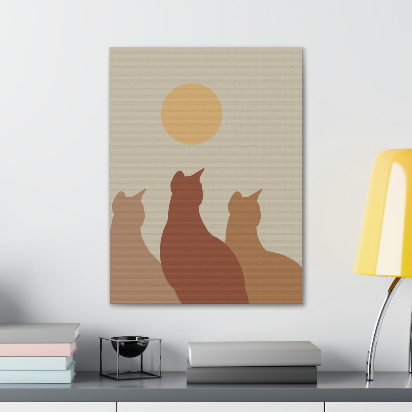 Abstract Boho Cats Relaxed Aesthetic Beige Minimalist Classic Art Canvas Gallery Wraps