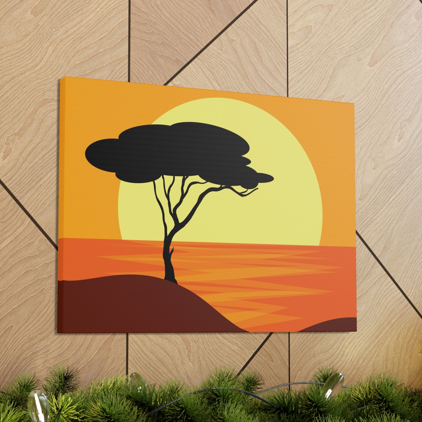 Africa Savanna Sunset Minimal Landscape View Aesthetic Classic Art Canvas Gallery Wraps