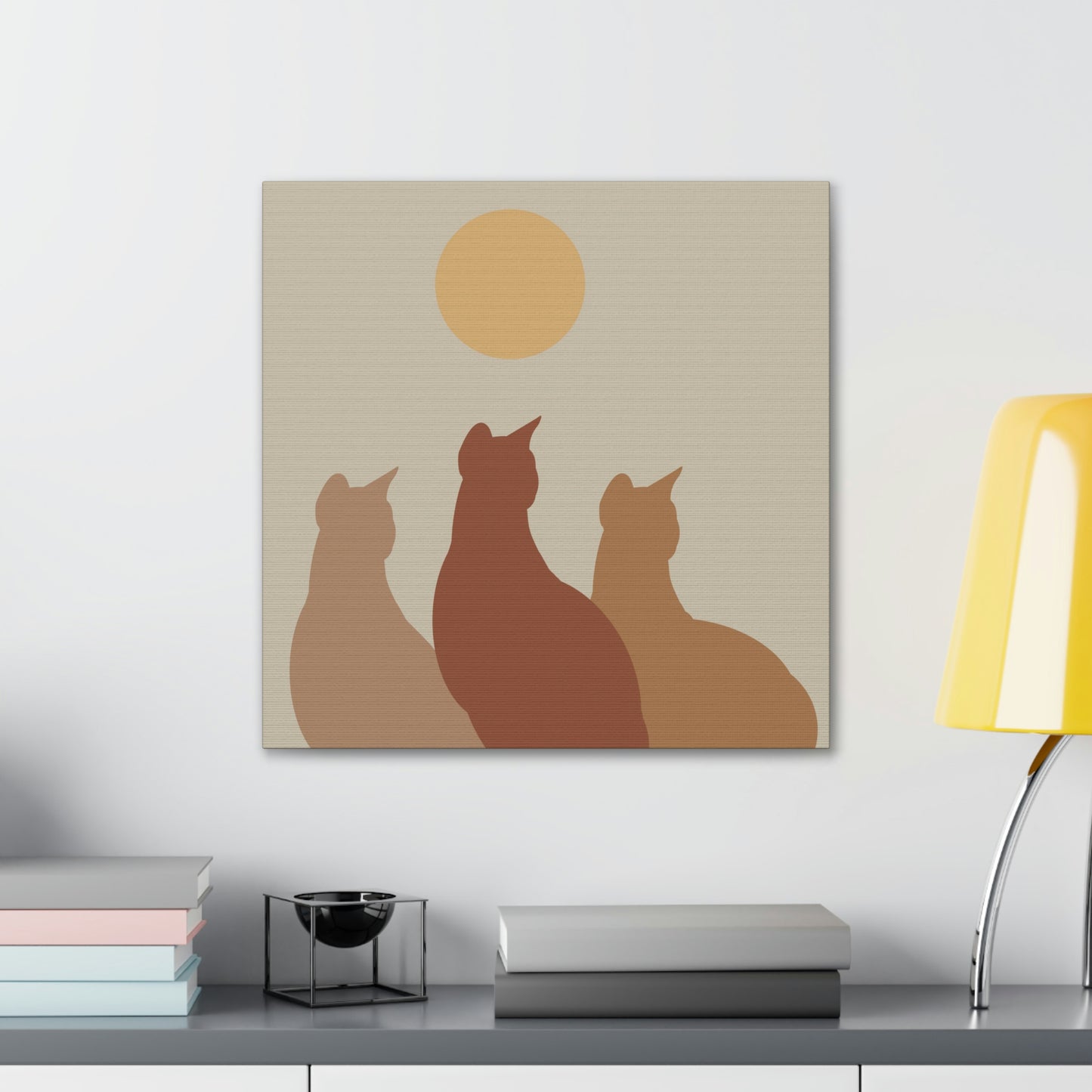 Abstract Boho Cats Relaxed Aesthetic Beige Minimalist Classic Art Canvas Gallery Wraps