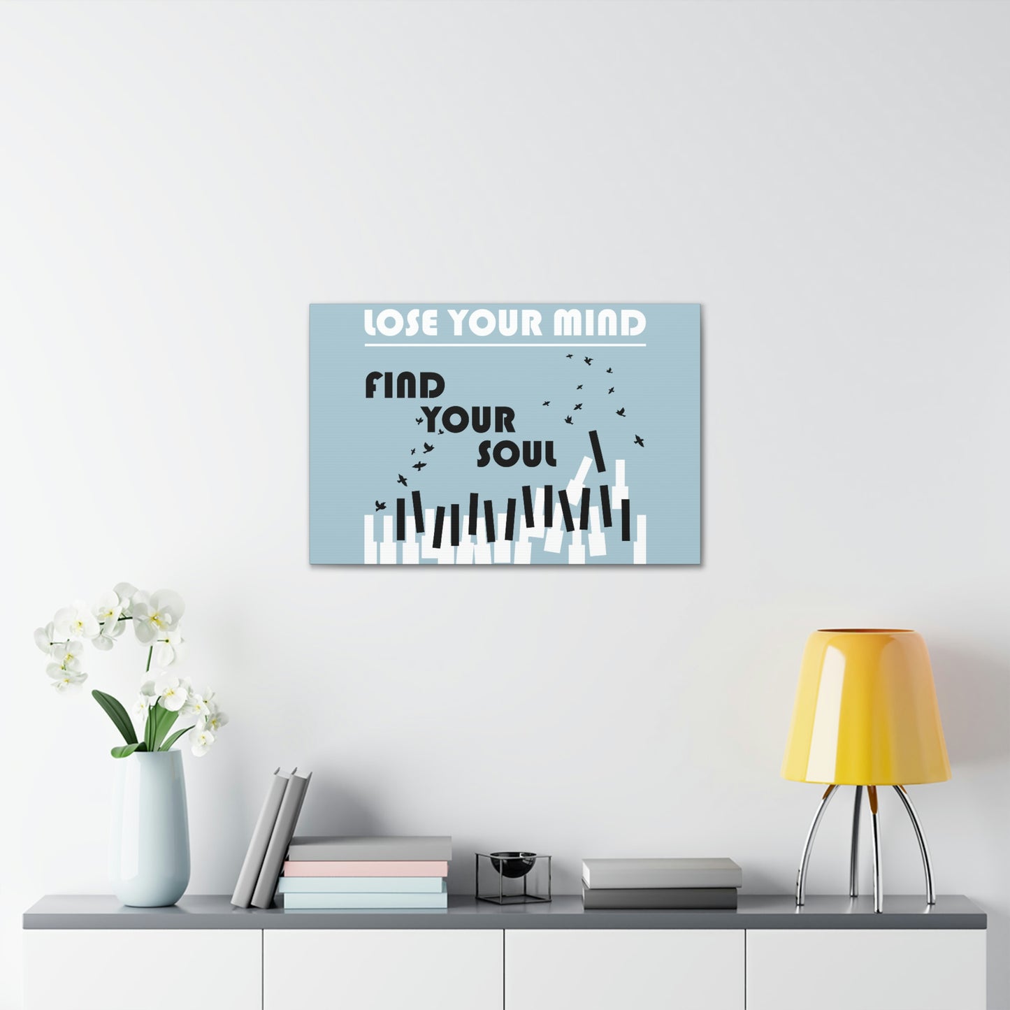 Lose Your Mind Find your Soul Flying birds Piano Keys Music Aesthetic Classic Art Canvas Gallery Wraps