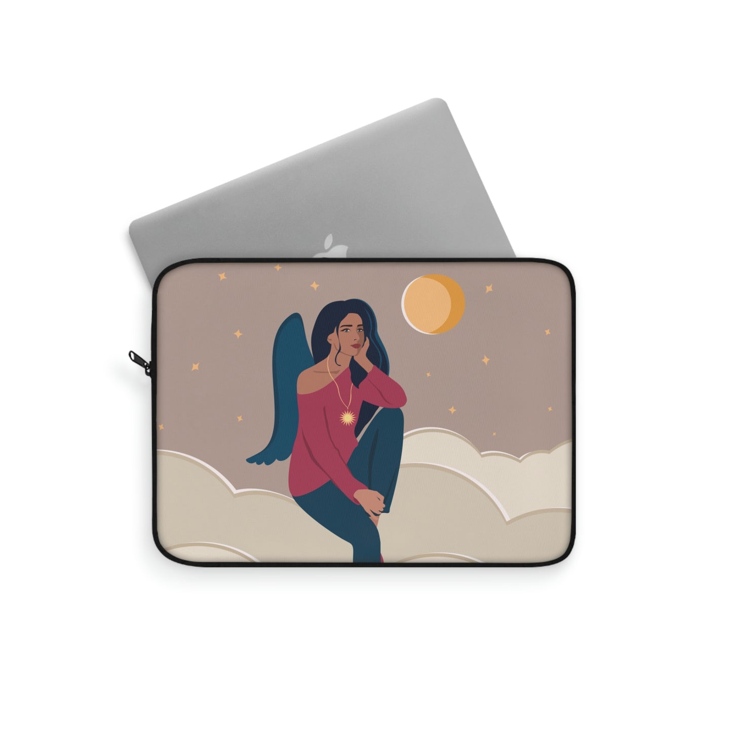 Women Angel Portrait Sitting On Clouds Cartoon Art Laptop Sleeve