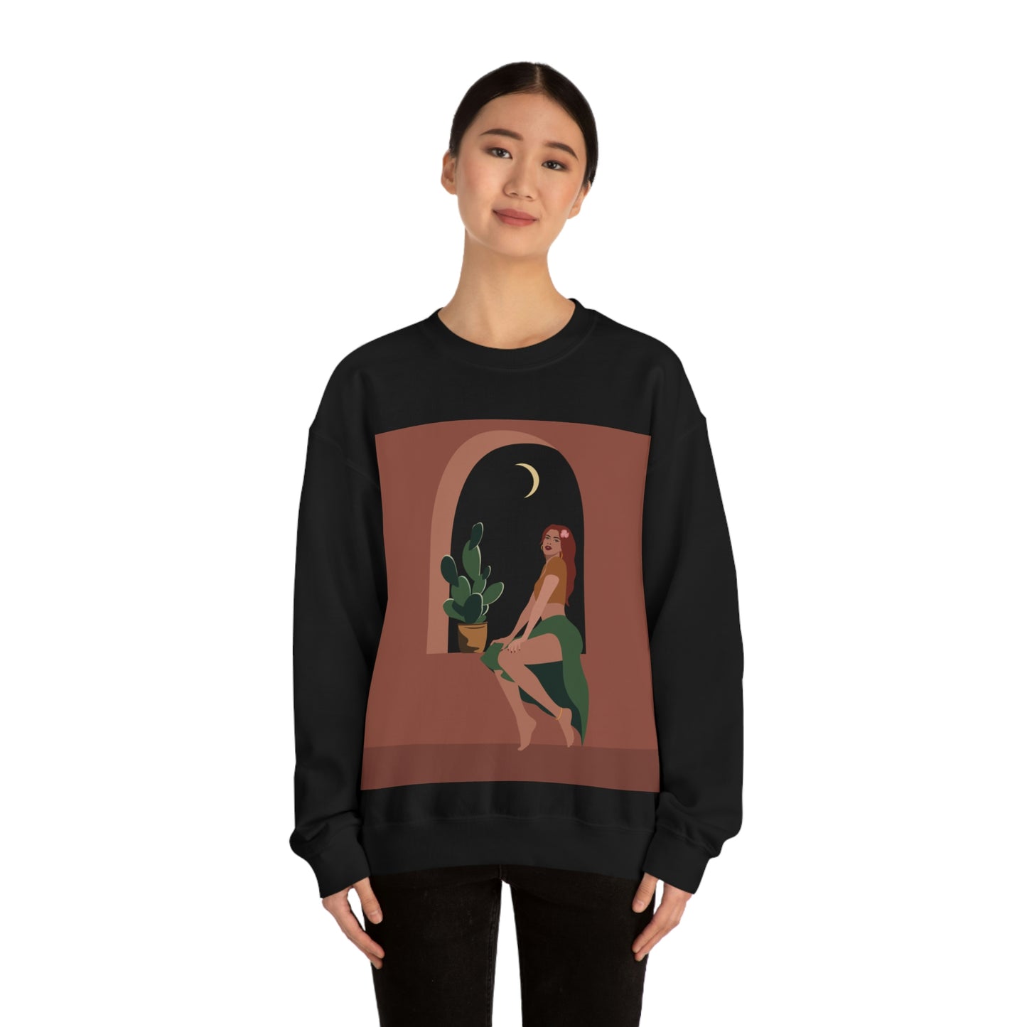 Island Girl Siesta Freen Plant Boho Style Art Unisex Heavy Blend™ Crewneck Sweatshirt