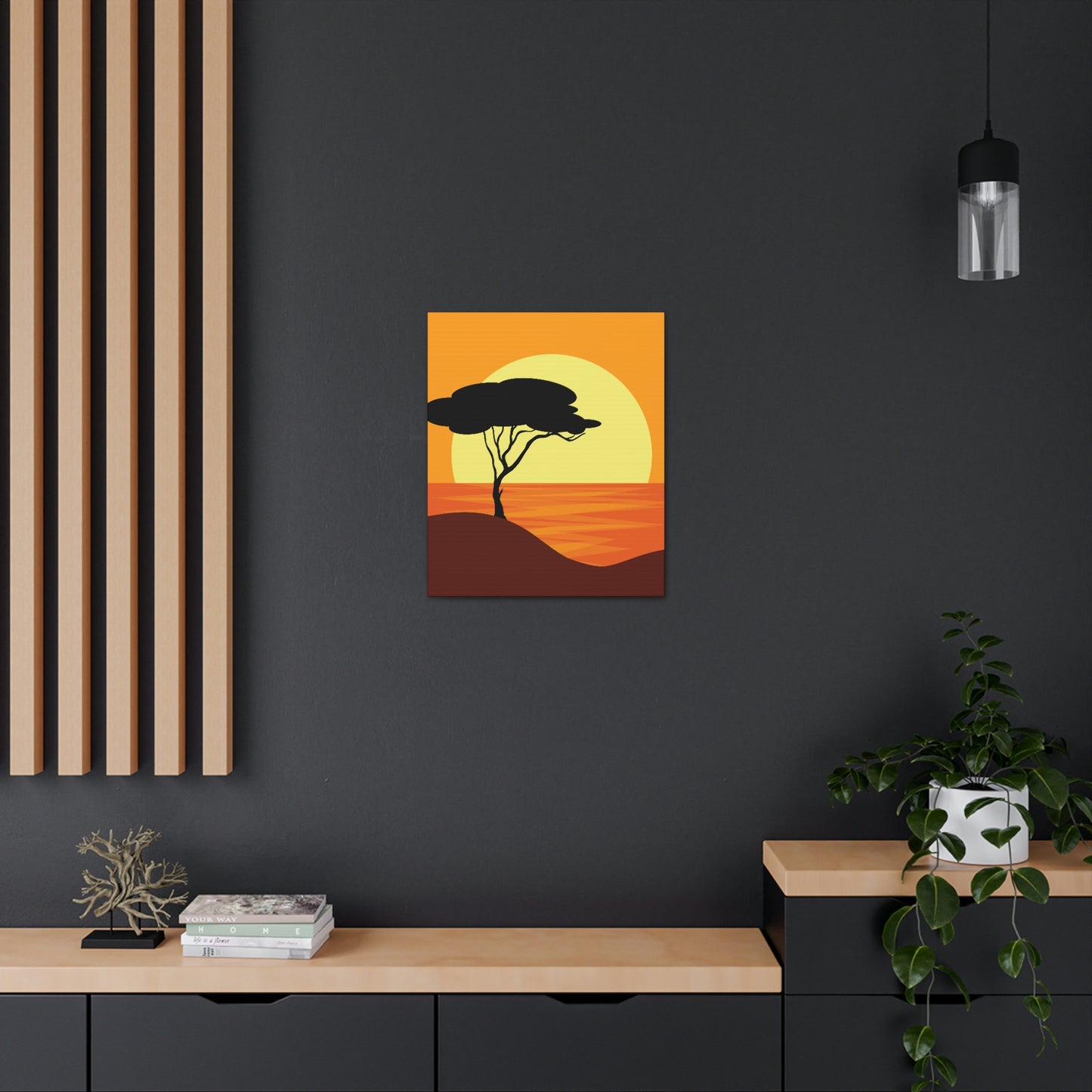 Africa Savanna Sunset Minimal Landscape View Aesthetic Classic Art Canvas Gallery Wraps