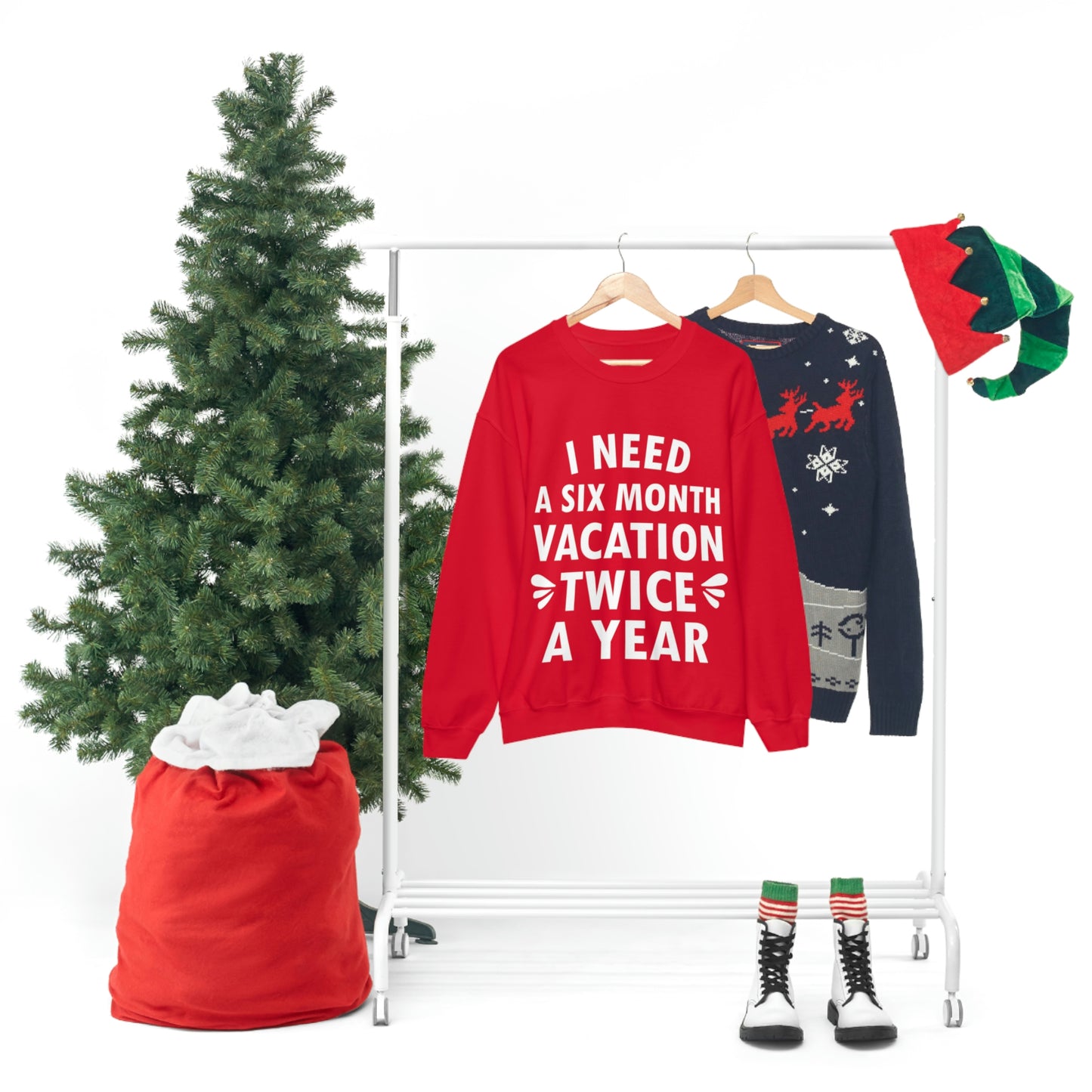 I Need Six Month Vacation White Text Unisex Heavy Blend™ Crewneck Sweatshirt