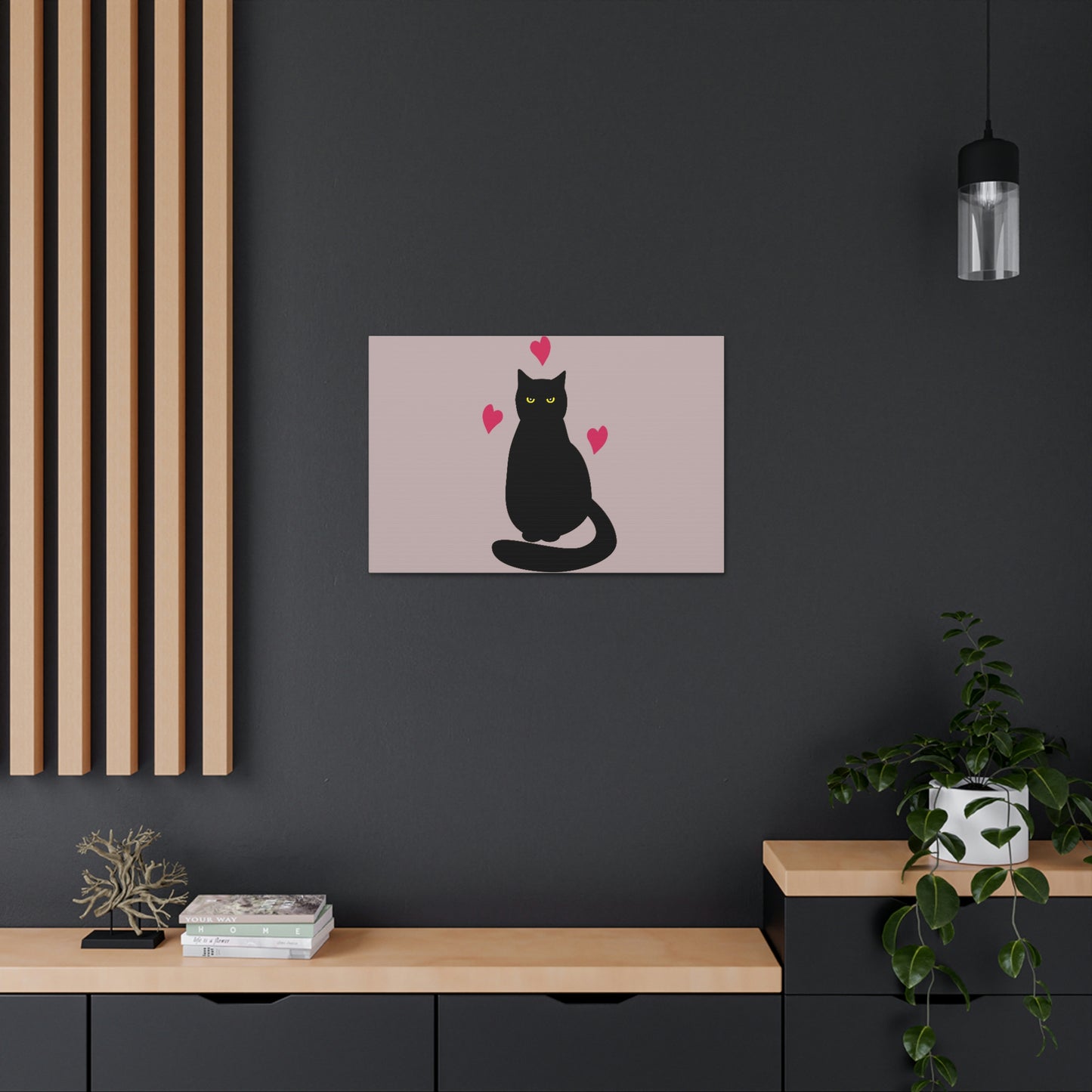 Black Cat with Heart Love Aesthetic Classic Art Canvas Gallery Wraps