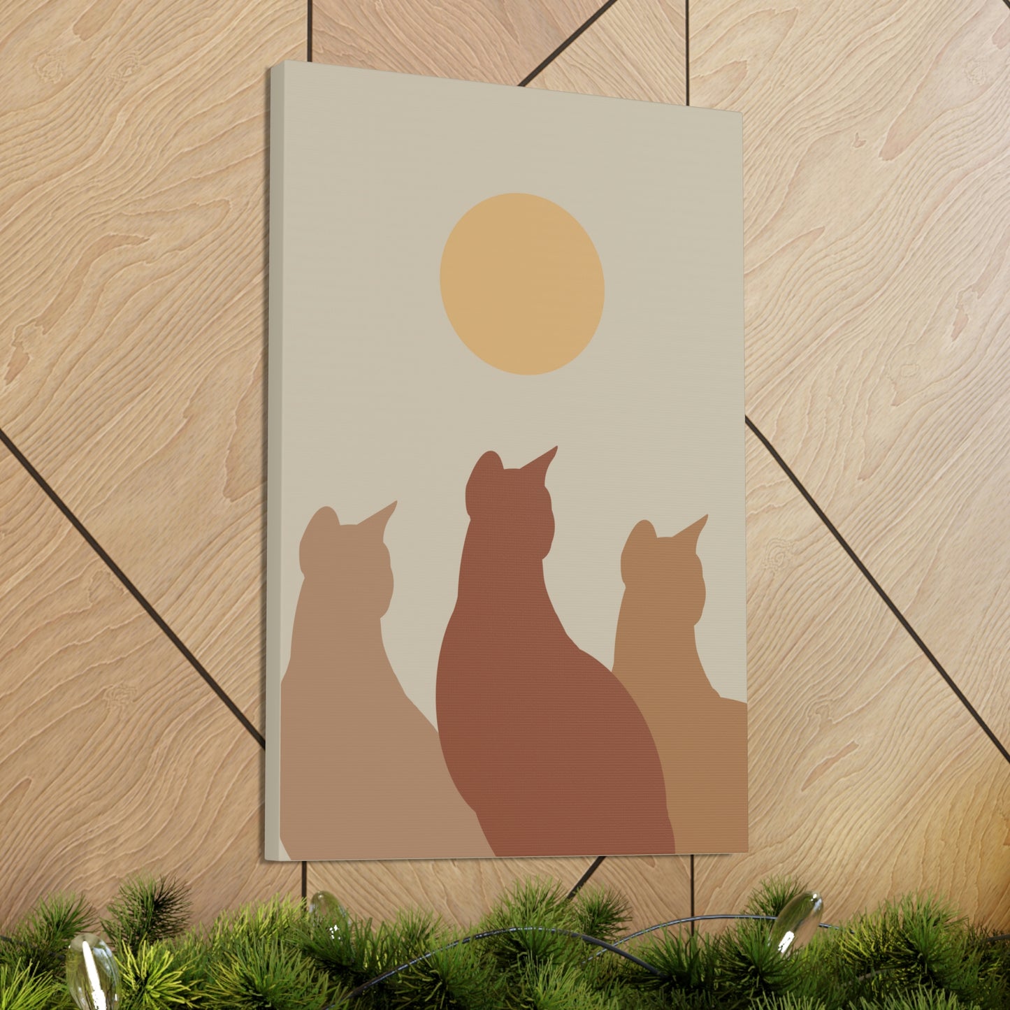 Abstract Boho Cats Relaxed Aesthetic Beige Minimalist Classic Art Canvas Gallery Wraps