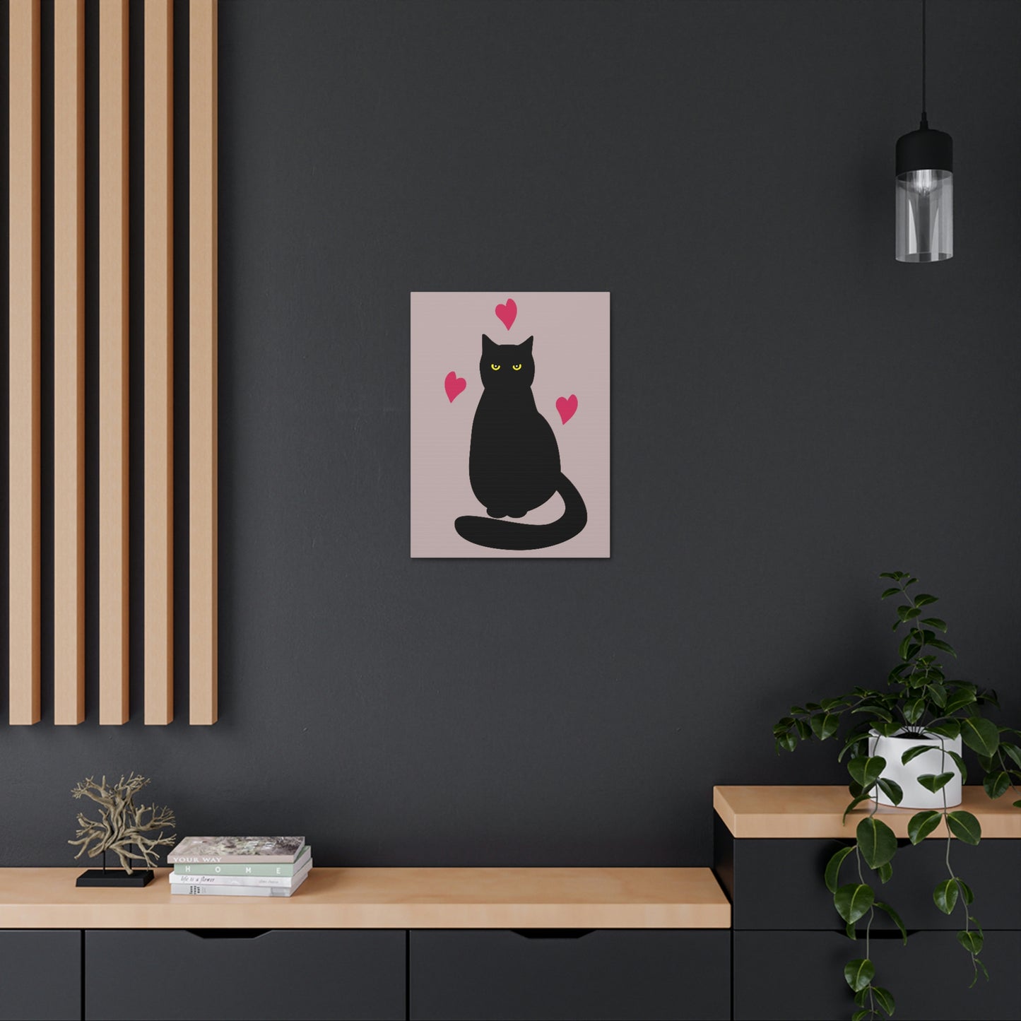 Black Cat with Heart Love Aesthetic Classic Art Canvas Gallery Wraps