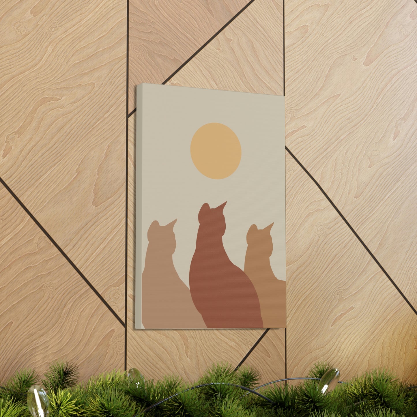 Abstract Boho Cats Relaxed Aesthetic Beige Minimalist Classic Art Canvas Gallery Wraps