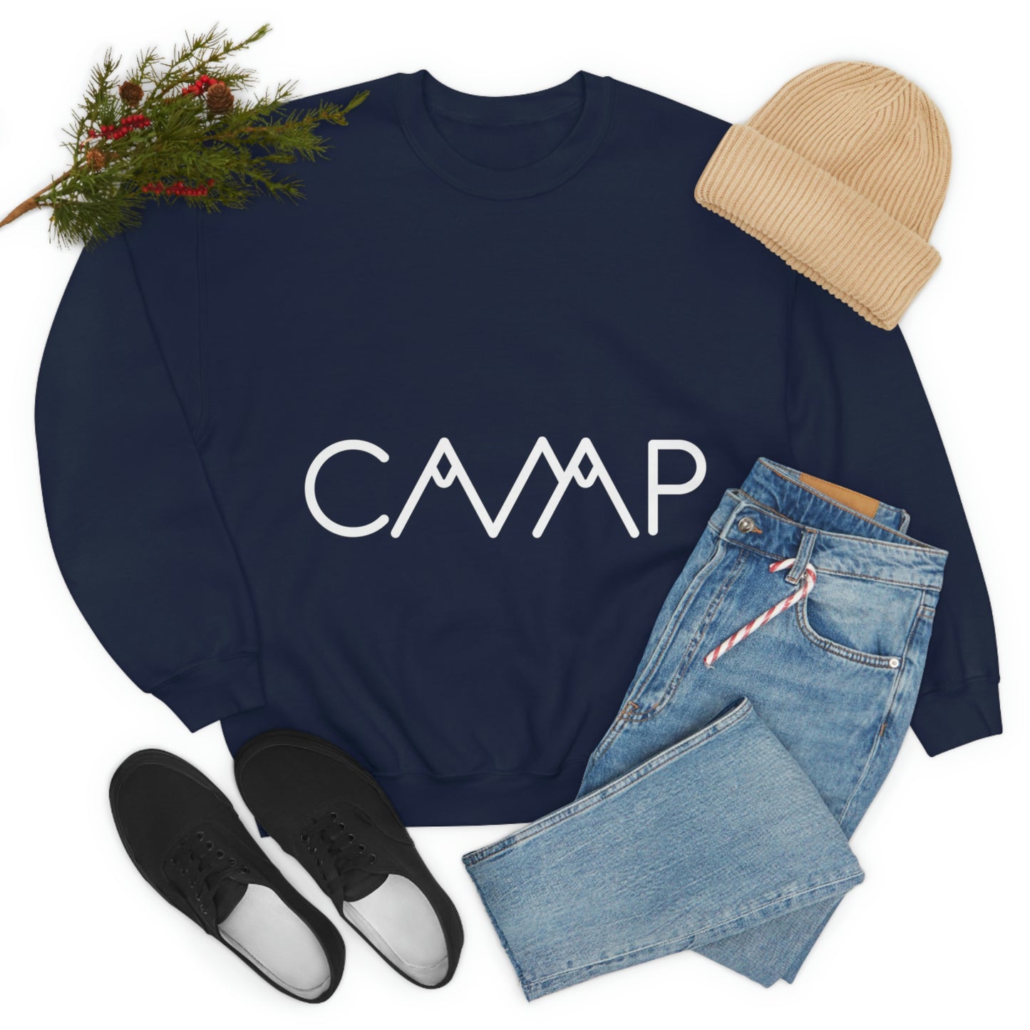 Camping Typography Minimal Art White Text Unisex Heavy Blend™ Crewneck Sweatshirt