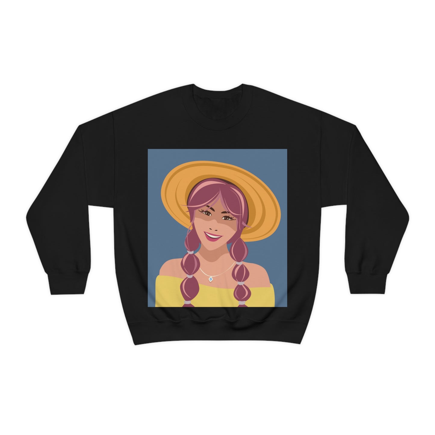 Happy Woman with Rose Hair Aesthetic Art Unisex Heavy Blend™ Crewneck Sweatshirt