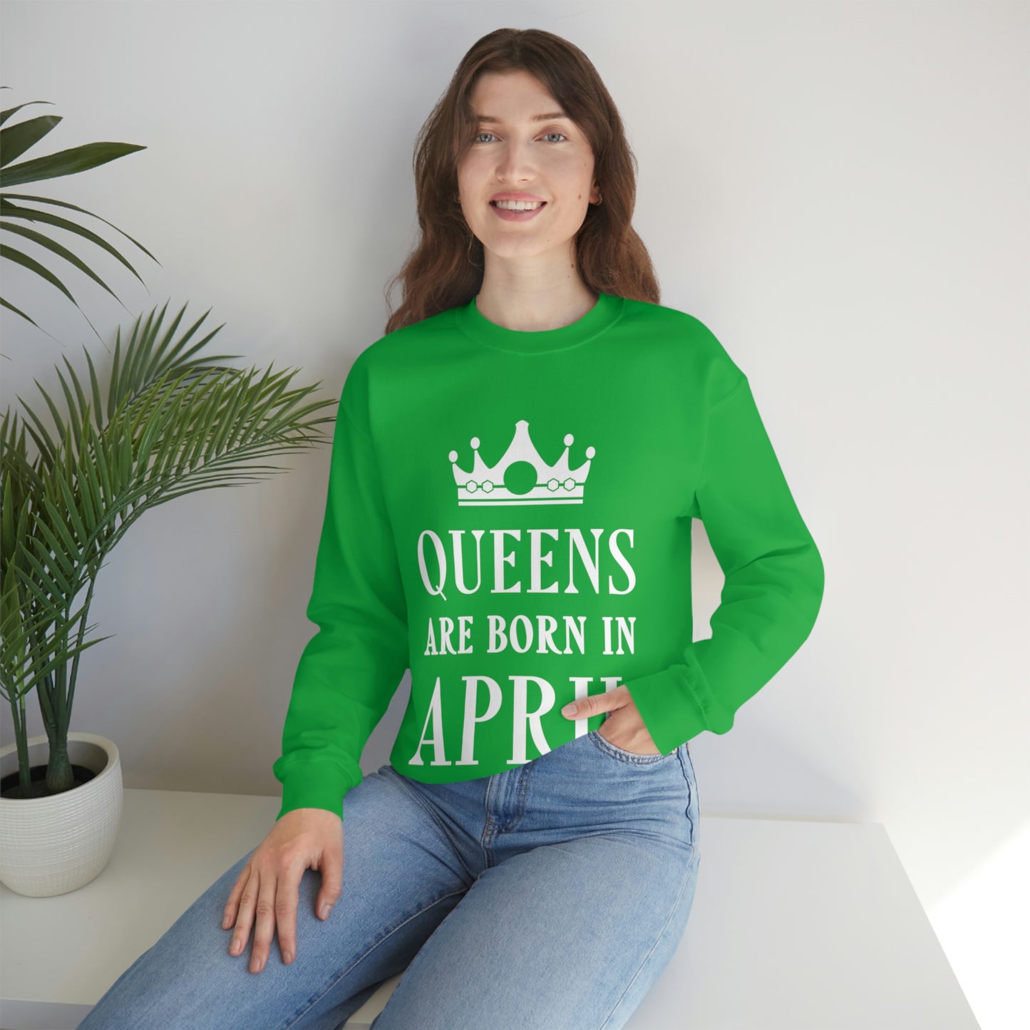 Queens Are Born in April Happy Birthday Unisex Heavy Blend™ Crewneck Sweatshirt