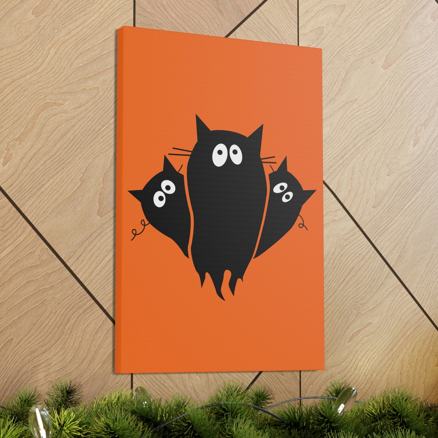 Funny Black Cats Lovers Watching Eyes Cartoon Halloween Meme Aesthetic Classic Art Canvas Gallery Wraps