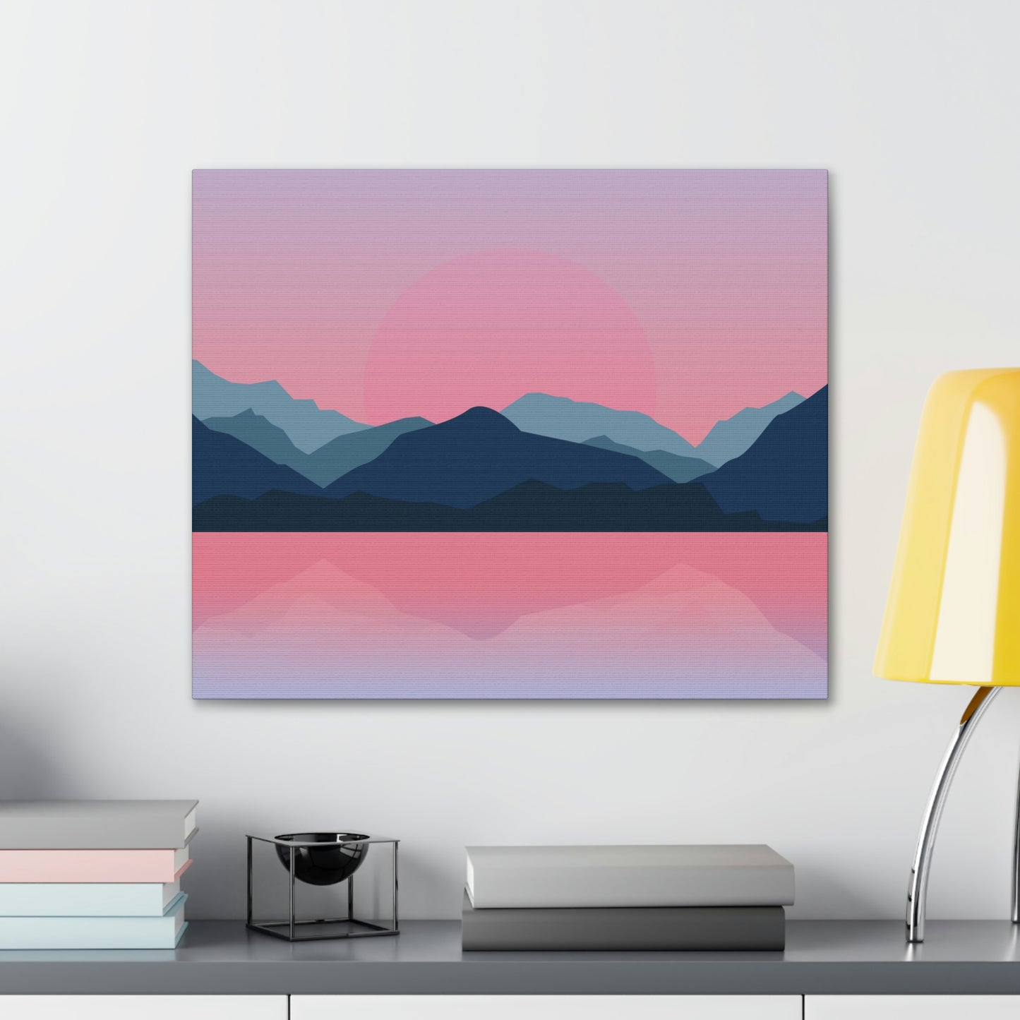 Landscape Mountains Nature Watercolor Sunset Water Classic Art Canvas Gallery Wraps