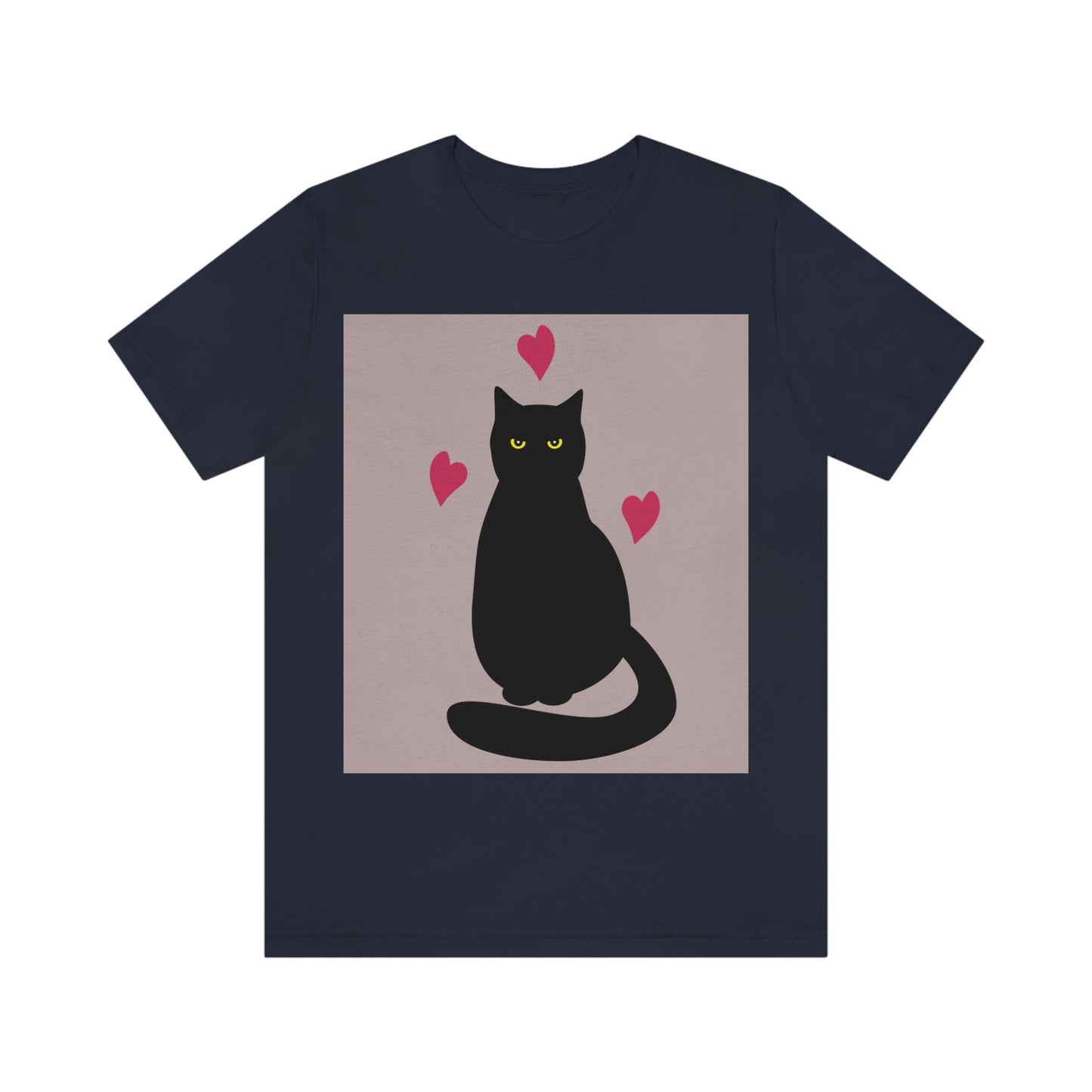 Black Cat with Heart Love Unisex Jersey Short Sleeve T-Shirt